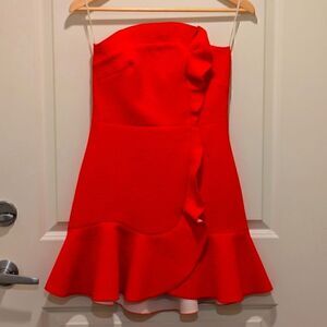 EUC Sandro Paris Size 1 Neon Orange Neoprene Mini Ruffle Dress